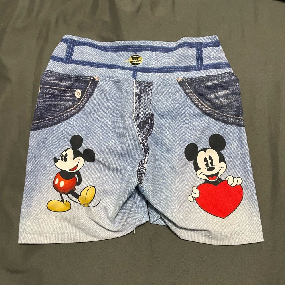 Evyfit Activewear Mickey Mouse fake jean shorts with butt scrunch